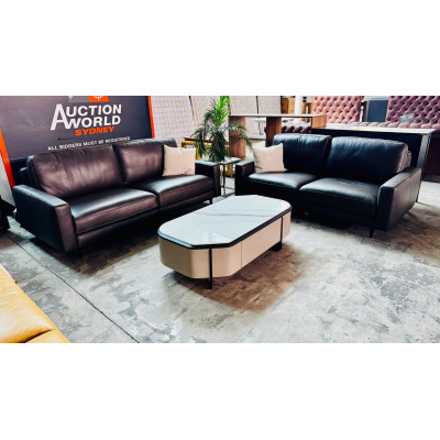 HURLEY LEATHER LOUNGE SUITE 3 + 2.5 SEATER - PREMIUM COCOA RRP$7200 