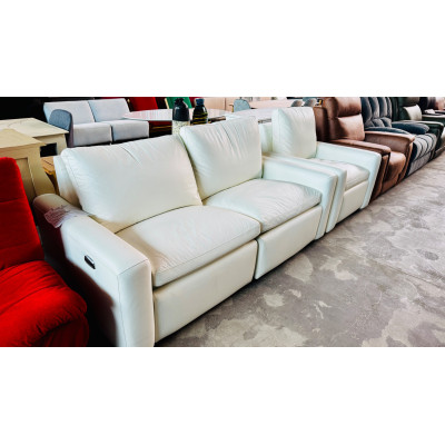 RAINES LEATHER LOUNGE SUITE 2.5 SEATER + 1 SEATER ALL ELECTRIC RECLINING - VILLA GLACIER RRP$5550