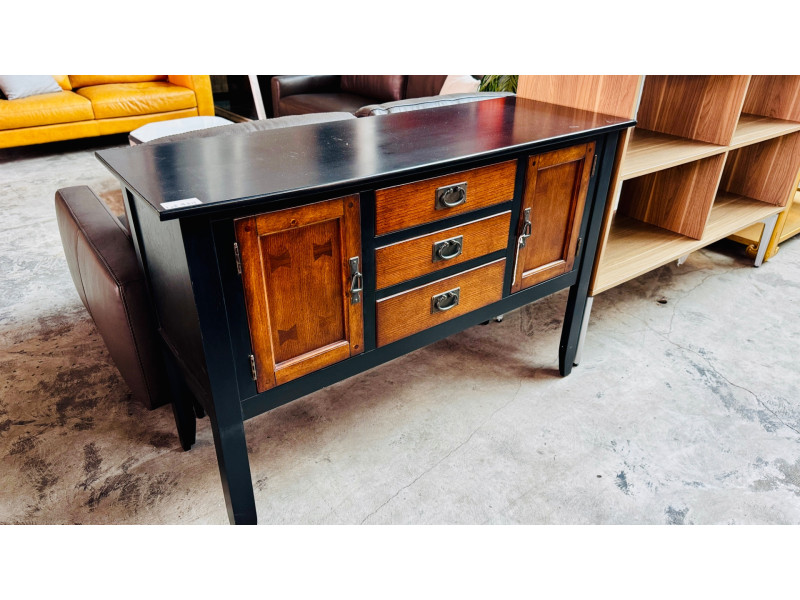 BUFFET 3 DRAWERS & 2 DOORS - BLACK/STAINED TIMBER