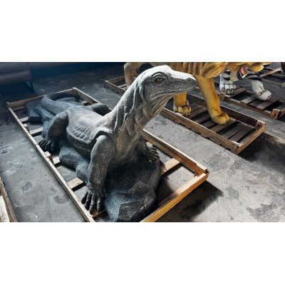 KOMODO DRAGON STATUE APPROX 190CM X 80XCM X 60CM - PAINTED VOLCANIC ROCK COATED FIBREGLASS