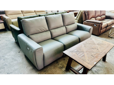 ALLEGRO LEATHER LOUNGE WITH ELECTRIC END RECLINERS - VILLA CEMENT RRP$5660 (001/002-03-07-25)2423C543/2404C322
