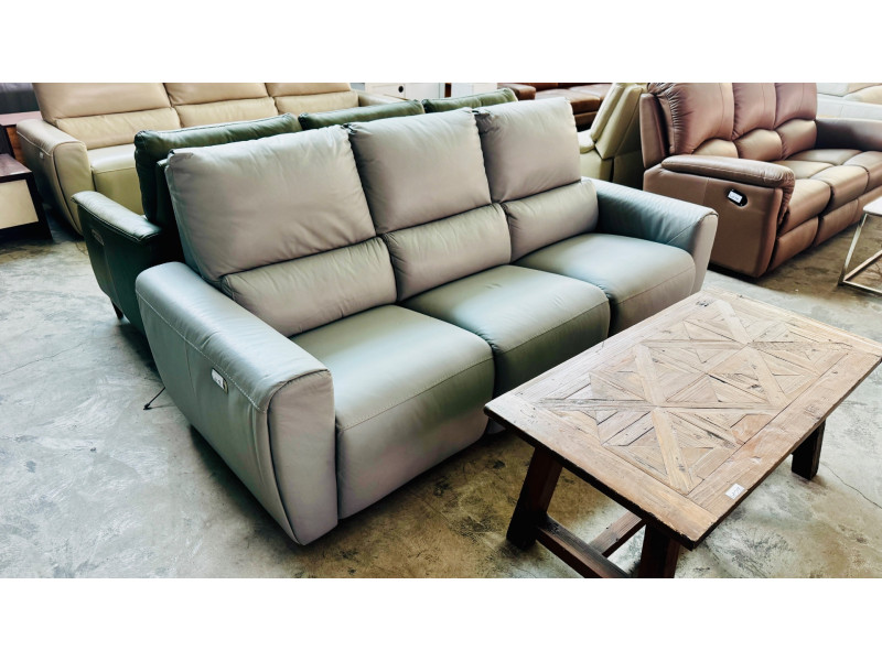 ALLEGRO LEATHER LOUNGE WITH ELECTRIC END RECLINERS - VILLA CEMENT RRP$5660 (001/002-03-07-25)2423C543/2404C322