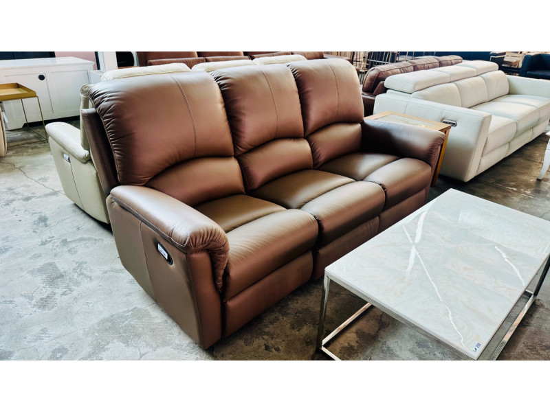 DONA 3 SEATER LEATHER LOUNGE END RECLINING - VILLA GREY RRP$3270 (029-03-07-25)2438C425