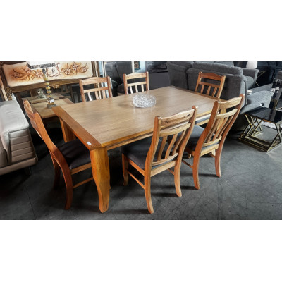 MONTROSE 7 PIECE DIINING SUITE - NATURAL - 1800MM - FACTORY SECOND (FA390H1-LO 2ND) DAMAGE TO TIMBER ON 1 CHAIR