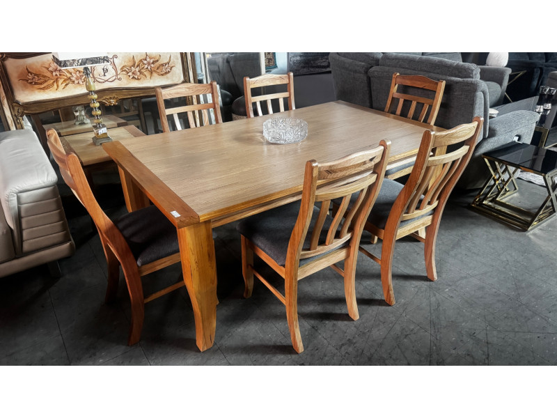 MONTROSE 7 PIECE DIINING SUITE - NATURAL - 1800MM - FACTORY SECOND (FA390H1-LO 2ND) DAMAGE TO TIMBER ON 1 CHAIR