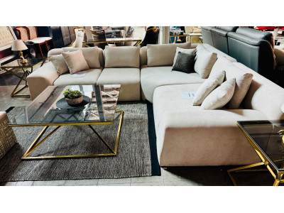 BEIGE FABRIC L-SHAPED LOUNGE