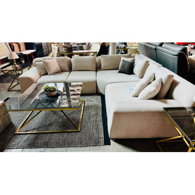 BEIGE FABRIC L-SHAPED LOUNGE