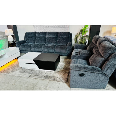 KOBE FABRIC LOUNGE SUITE 2 X 3 SEATER RECLINERS 1 HOME THEATRE PIECE - AURORA NIGHT RRP$5575 (011/012-03-07-25)2428C256