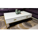 WHITE 2 DRAWER  GLASS TOP COFFEE TABLE WITH GOLD FRAME