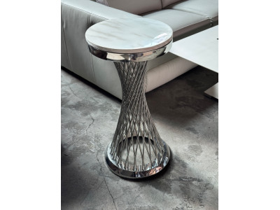 LAMP / FLOWER POT STAND - STAINLESS STEEL BASE WITH MARBLE TOP - SOLD AS IS
