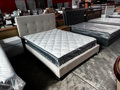 CREAM FABRIC QUEEN BED