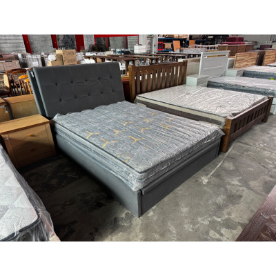 DARK GREY FABRIC QUEEN GAS LIFT BED