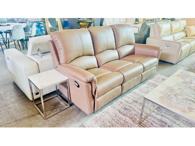 DONA 3 SEATER LEATHER LOUNGE END RECLINING - VILLA GREY RRP$3270 (029-03-07-25)2438C425