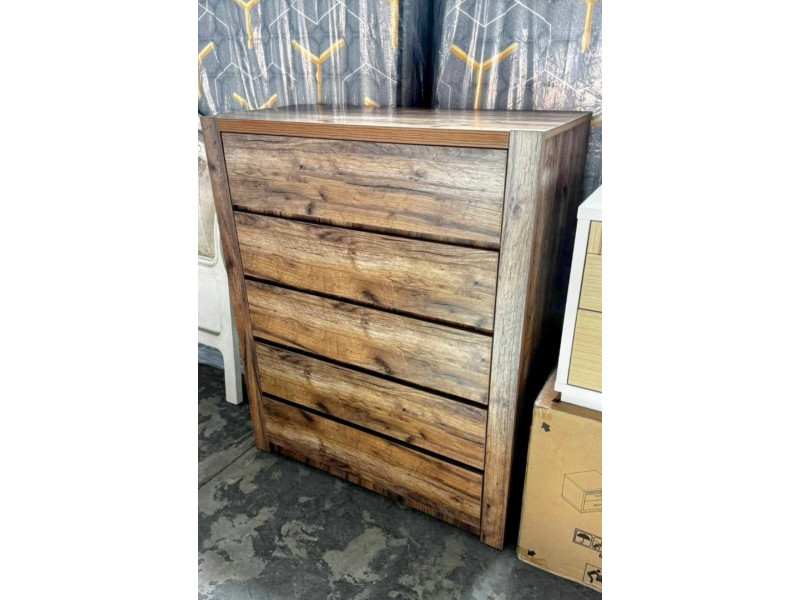 5 DRAWER WALNUT TIMBER LOOK TALLBOY - 1000X450X1200MM (TR31-TB)