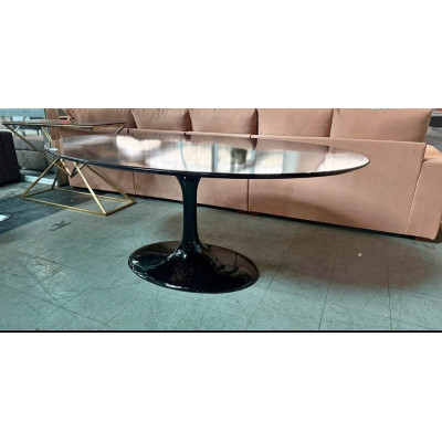1.8M X 1.1M METRE OVAL GLOSS BLACK TULIP DINING TABLE