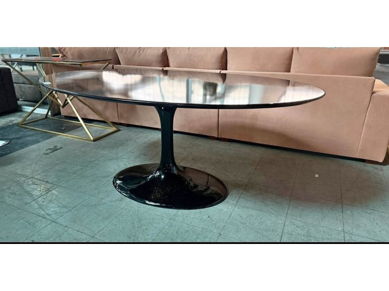 1.8M X 1.1M METRE OVAL GLOSS BLACK TULIP DINING TABLE