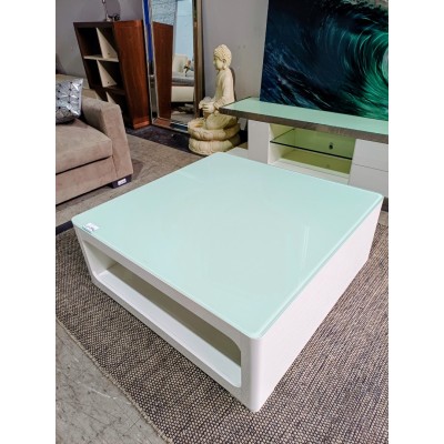 SQUARE COFFEE TABLE WITH GLASS TOP - SOLD AS IS