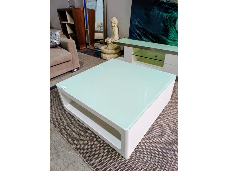 SQUARE COFFEE TABLE WITH GLASS TOP - SOLD AS IS