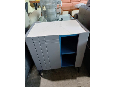 SIDE TABLE GLASS TOP MARBLE LOOK 