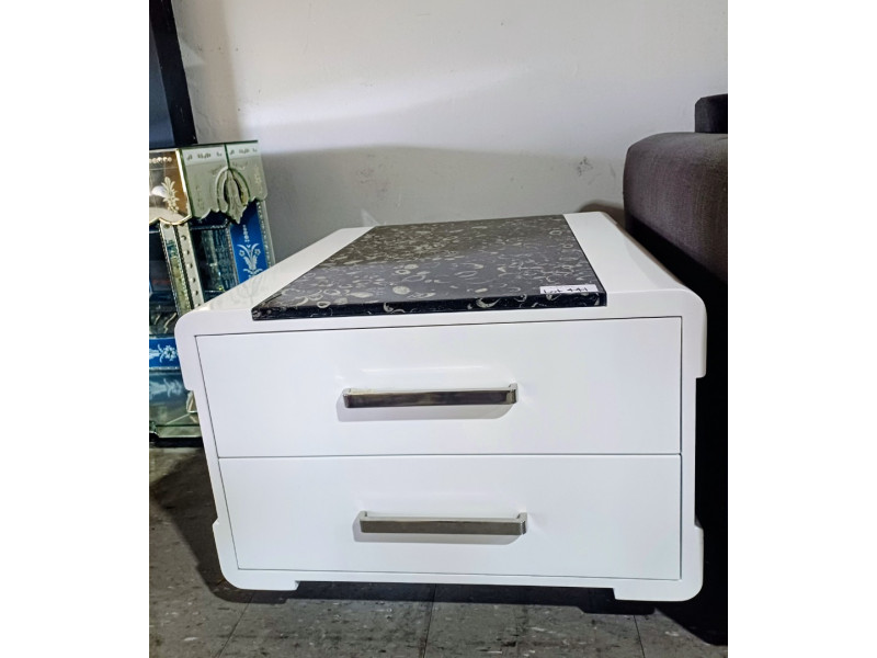 2 DRAWER STONE TOP SIDE TABLE