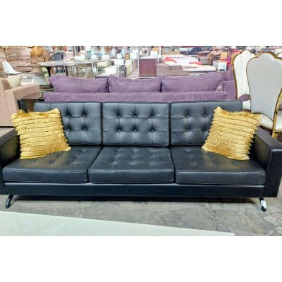 3 SEATER BLACK LEATHER OFFICE STYLE LOUNGE