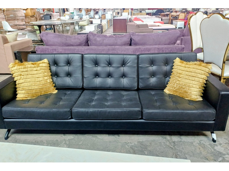 3 SEATER BLACK LEATHER OFFICE STYLE LOUNGE