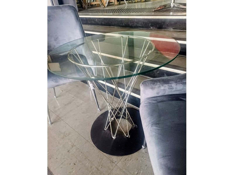 NOGUCHI GLASS TOP CHROME CYCLONE TABLE - 75CM