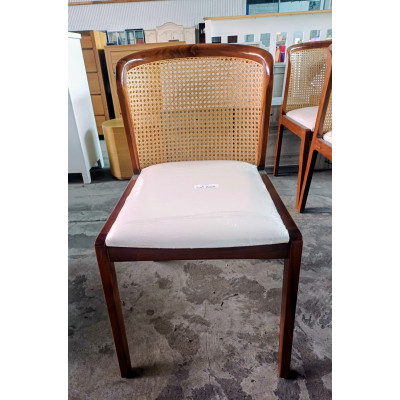 HAND MADE DARK TEAK DINING CHAIR (NO ARM) CURVED MESH BACK/CREAM CUSHION