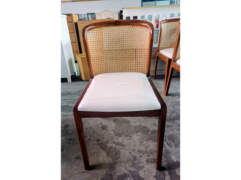 HAND MADE DARK TEAK DINING CHAIR (NO ARM) CURVED MESH BACK/CREAM CUSHION