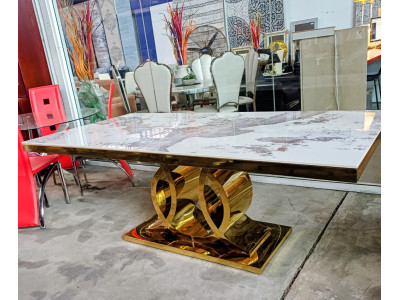 CHANEL DINING TABLE SEARED STONE TOP WITH GOLD FRAME CHANEL DINING TABLE SEARED STONE TOP WITH GOLD FRAME