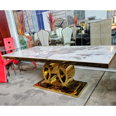 CHANEL DINING TABLE SEARED STONE TOP WITH GOLD FRAME