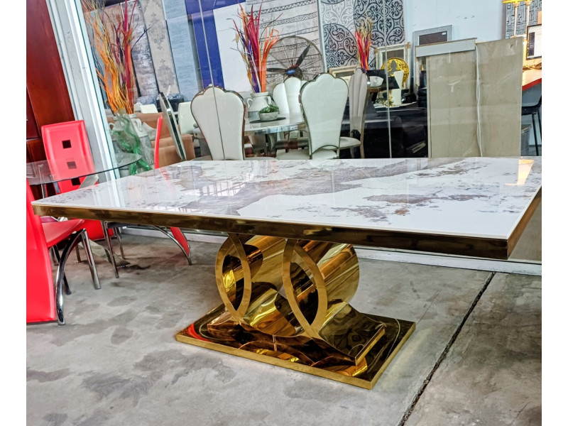 CHANEL DINING TABLE SEARED STONE TOP WITH GOLD FRAME