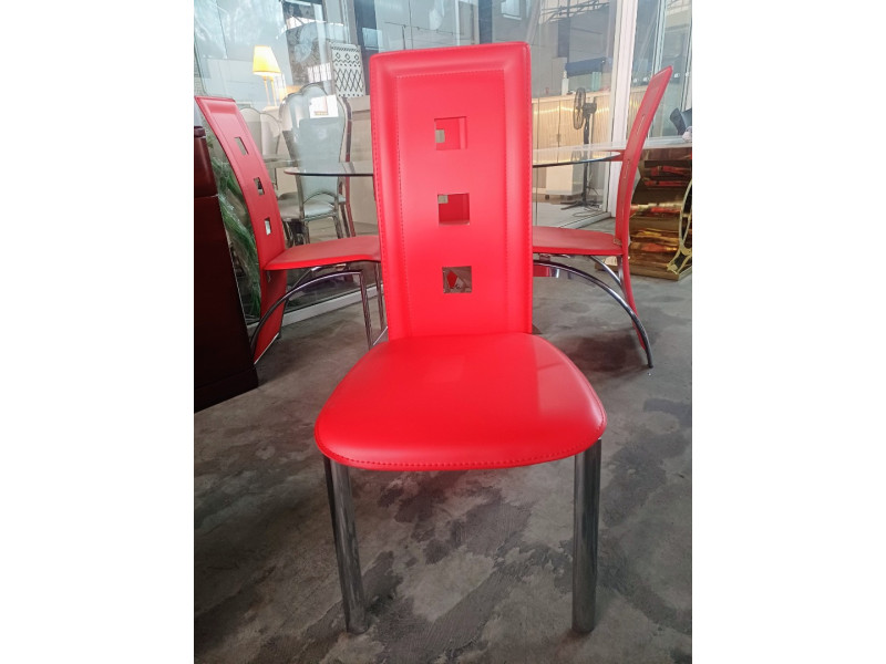 SET OF 4 RED DINING CHAIRS 