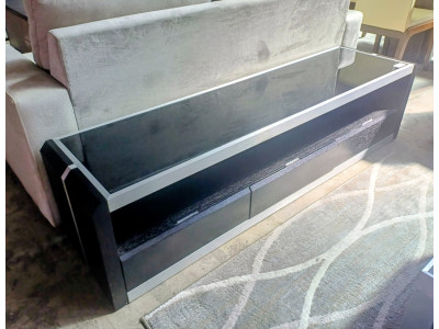 BLACK GLASS TOP LOWLINE TV UNIT WITH 3 DRAWERS (#380) BLACK GLASS TOP LOWLINE TV UNIT WITH 3 DRAWERS (#380)