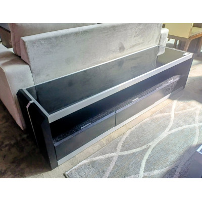 BLACK GLASS TOP LOWLINE TV UNIT WITH 3 DRAWERS