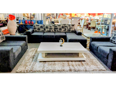 GREY FABRIC LOUNGE SUITE - 4 SEATER WITH CHAISE + 2 X 2 SEATERS