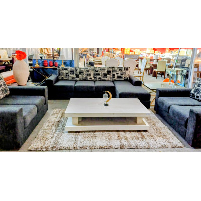 GREY FABRIC LOUNGE SUITE - 4 SEATER WITH CHAISE + 2 X 2 SEATERS