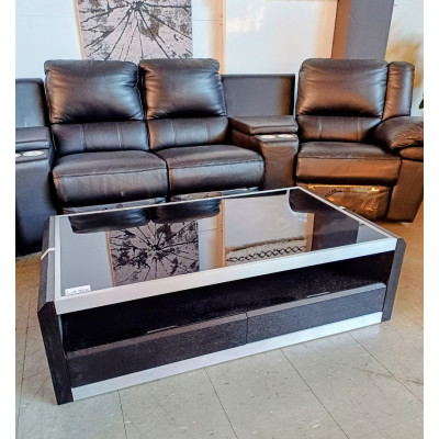 BLACK GLASS TOP COFFEE TABLE WITH 2 DRAWERS (#928)
