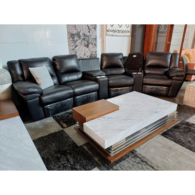 BLACK LEATHER THEATRE LOUNGE SUITE - ELECTRIC RECLINERS (EX-DISPLAY) SOLD AS IS