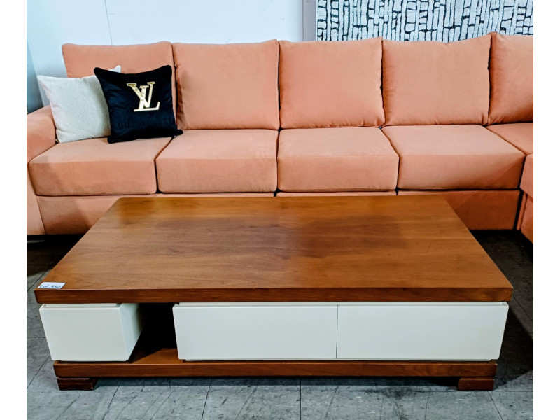 CREAM & TIMBER COFFEE TABLE WITH 2 DRAWERS