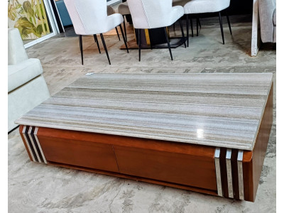 4 DRAWER MARBLE TOP COFFEE TABLE WITH SILVER TRIM