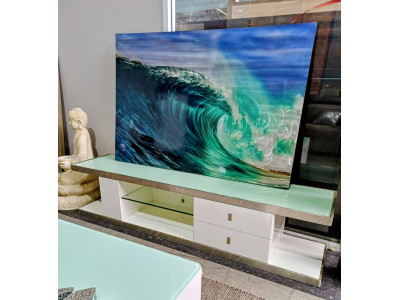 WHITE GLOSS/GLASS TV UNIT - 200CM (#302) SOLD AS IS WHITE GLOSS/GLASS TV UNIT - 200CM (#302) SOLD AS IS