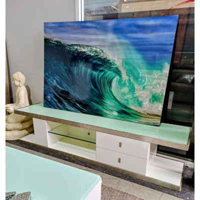 WHITE GLOSS/GLASS TV UNIT - 200CM  (#302) SOLD AS IS