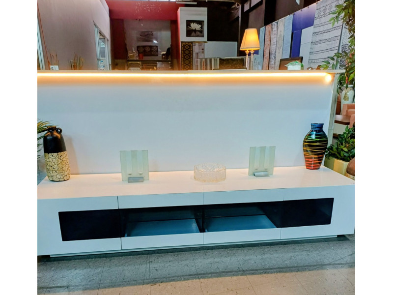 GLOSS WHITE TV UNIT WITH SMOKED GLASS - 2 DRAWERS + 2 PULL DOWN DOORS (#377) GLOSS WHITE TV UNIT WITH SMOKED GLASS - 2 DRAWERS + 2 PULL DOWN DOORS (#377)