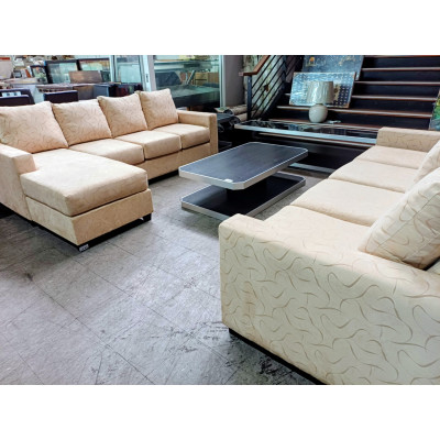 CREAM SUEDE LOUNGE SUITE - 4 SEATER + 4 SEATER WITH CHAISE