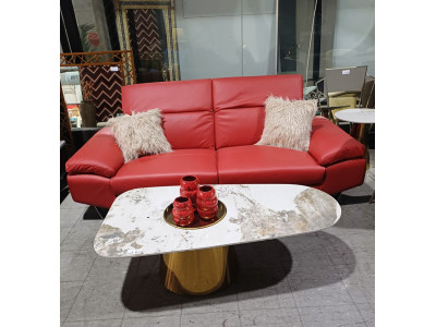 3 SEATER RED LEATHER LOUNGE WITH ADJUSTABLE HEAD RESTS (#S-016)