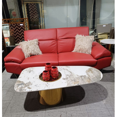 3 SEATER RED LEATHER LOUNGE WITH ADJUSTABLE HEAD RESTS (#S-016)