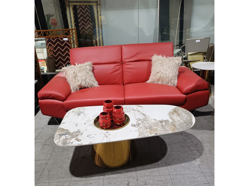 3 SEATER RED LEATHER LOUNGE WITH ADJUSTABLE HEAD RESTS (#S-016)