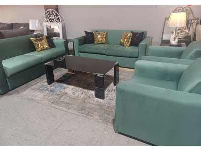 GREEN FABRIC LOUNGE SUITE - 2.5 + 2.5 + 1 + 1 SEATS