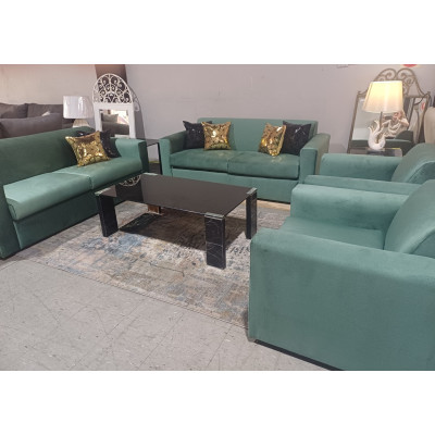 GREEN FABRIC LOUNGE SUITE - 2.5 + 2.5 + 1 + 1 SEATS